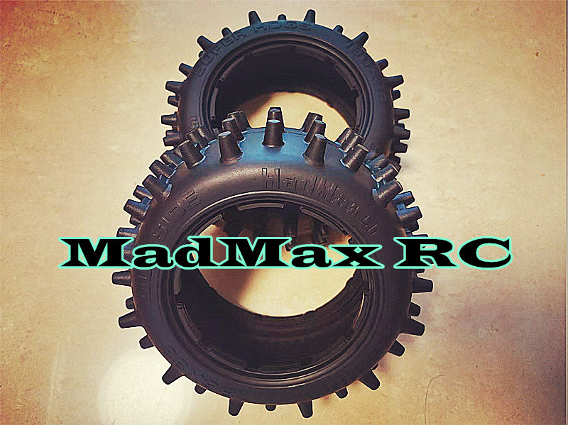 MadMax RC New V2 Super Hogs Tires 186MMX83MM. Tires hold the rims very well At high speed or 12s.