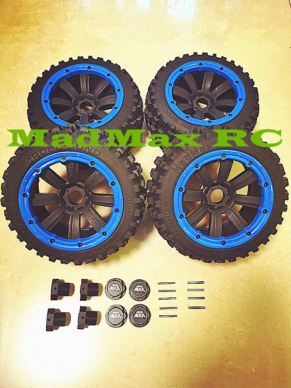 MadMax RC Unique 1/8 Monster Truck Tires Wheels(4PCS)&Most Thick Alloy Hub Set.So Durable!!DO NOT balloon at high speed 12s and in crazy bashing!!!