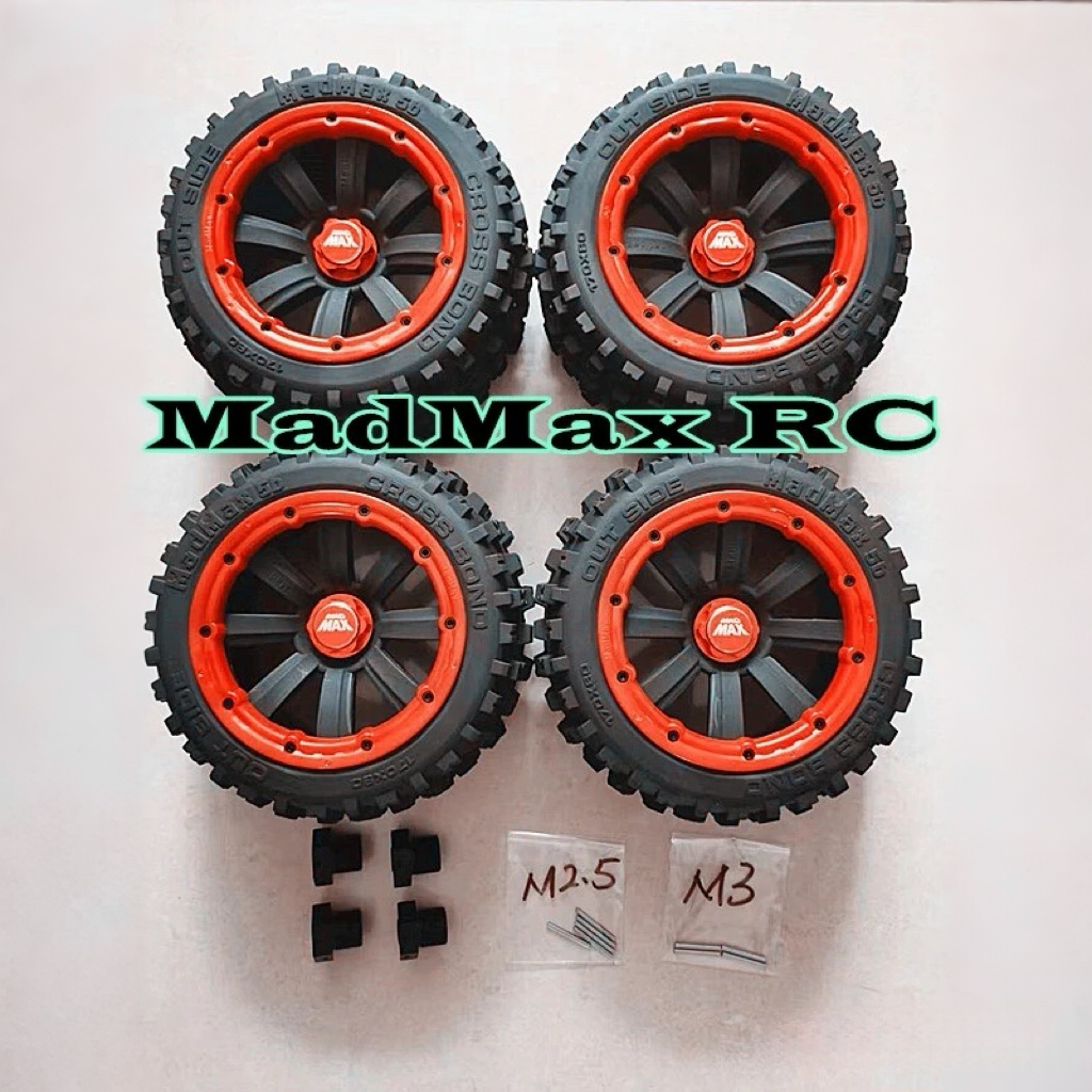 MadMax RC Unique 1/8 Monster Truck Tires Wheels(4PCS)&Most Thick Alloy Hub Set.So Durable!!DO NOT balloon at high speed 12s and in crazy bashing!!!