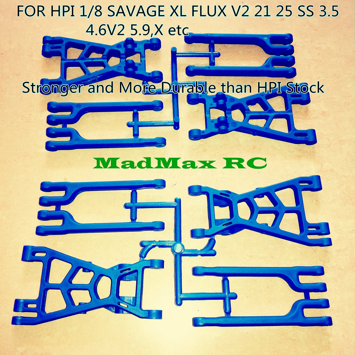 MadMax RC Blue Suspension Arm Set(12PCS) for HPI 1/8 SAVAGE XL Flux V2 GTXL-6 6S 4.6V2 X 25 SS 3.5 5.9 5SC Rovan TORLAND.Unique,Stronger and More Durable!!!