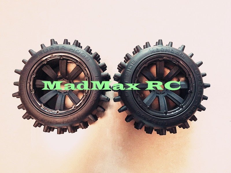 MadMax V2 Super Hogs Tires Wheels 2PCS(186x83MM)-Hot Selling. Tires DO NOT Come Off the Wheels At High Speed Or 12S for Losi 5IVE-T 2.0,LOSI DBXL&E,Kraken Vesla, HPI Baja 5B,SS,5T 5SC,Rovan,KM
