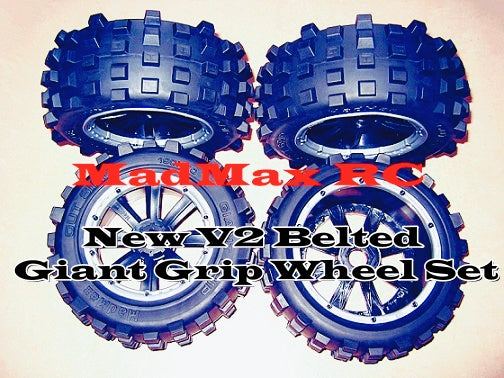 MadMax NEW V2 Belted Giant Grip Wheel Sets for Losi 5ive-T, Losi DBXL & E, Kraken Vesla, 30DN, Rovan LT & HPI 5T 5SC