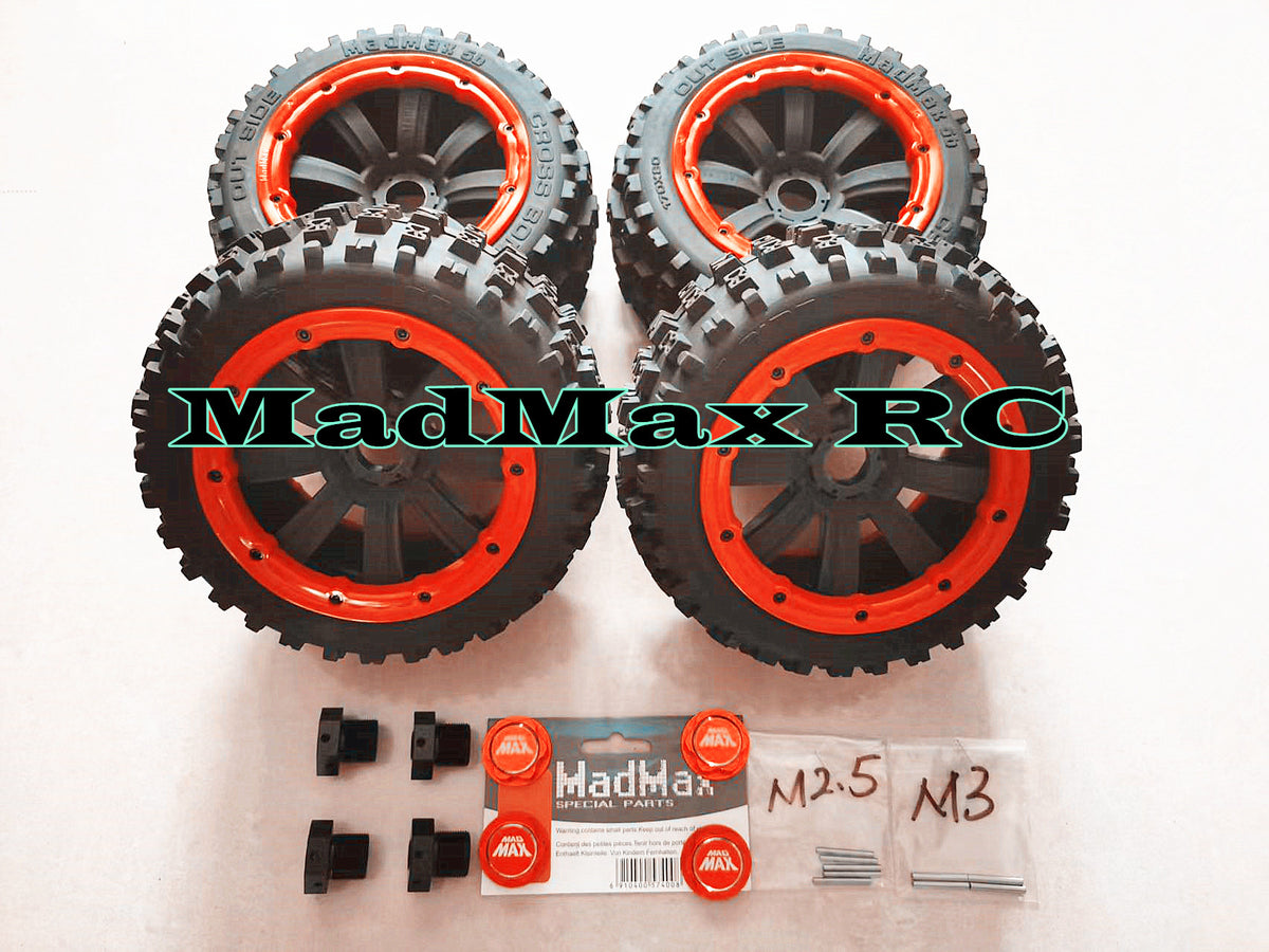 MadMax RC Unique 1/8 Monster Truck Tires Wheels(4PCS)&Most Thick Alloy Hub Set.So Durable!!DO NOT balloon at high speed 12s and in crazy bashing!!!