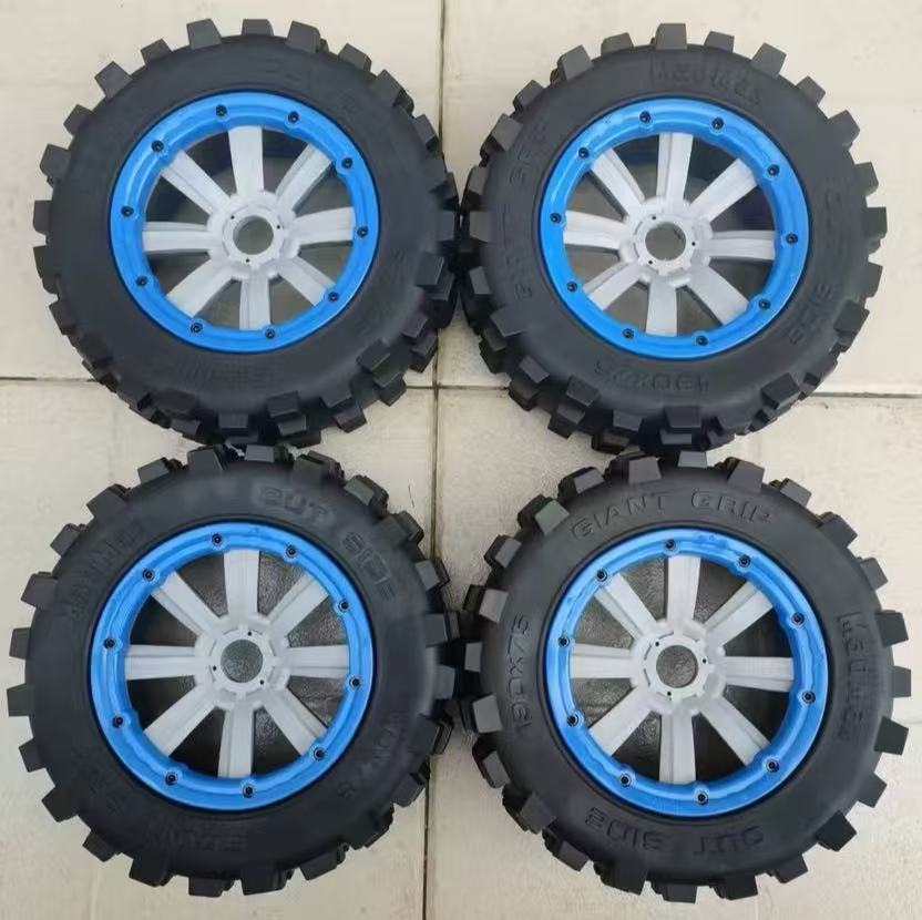 MadMax Popular Giant Grip Tires with NEW GREY wheels 4PCS(Non-Belted)for Losi 5ive-T 1.0,2.0, Losi 5B, Losi DBXL&E, Kraken Vesla