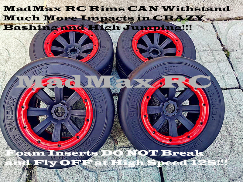 MadMax RC Wide Onroad BELTED Tire Wheel Sets 4PCS/Special Extended Hub Set.Quite Stable Fast Run for Losi 5IVE-T, LOSI DBXL&E, Kraken Vesla, Baja 5T 5SC